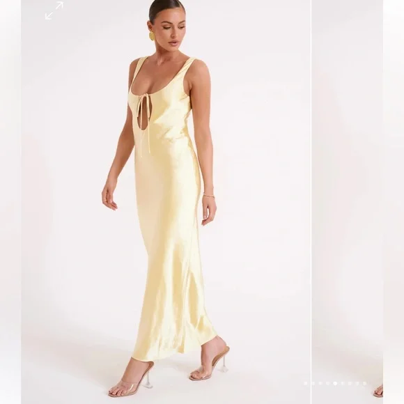 Aubrie Keyhole Satin Maxi Dress - Butter - Picture 1 of 4